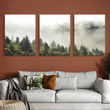 Kate And Laurel Sylvie Lush Green Forest on A Foggy Day Canvas Wall Art by The C