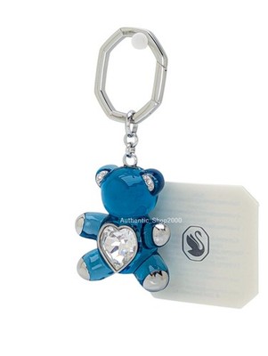 NEW Genuine SWAROVSKI Blue Teddy Bear Heart Keychain KeyRing Bag