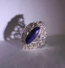 Vintage STS Sterling Silver 925 Marquise Sapphire Ring 3.8g Size 7 25mm