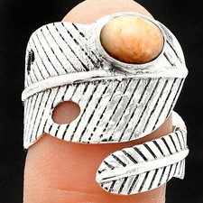 Adjustable Feather - Pink Opal 925 Sterling Silver Ring s.8 Jewelry R-1473