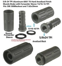 Aluminum 5/8x24 Muzzle Brake W 13/16x16 Sound Forwarder For 308 300BLK 7.62 338