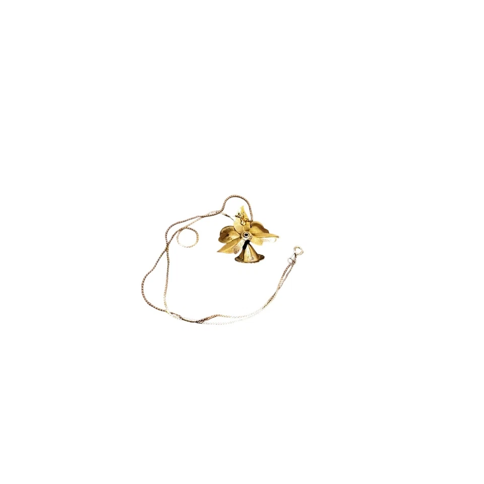 Collar Flor Orquídea Esmalte Vintage Tono Dorado Púrpura Negro Floral Mediados de Siglo Foto 4 de 4