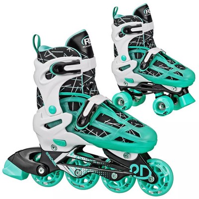 ROLLER DERBY PRODIGY KIDS ADJUSTABLE INLINE-QUAD COMBO SKATES - WHITE/MINT GREEN