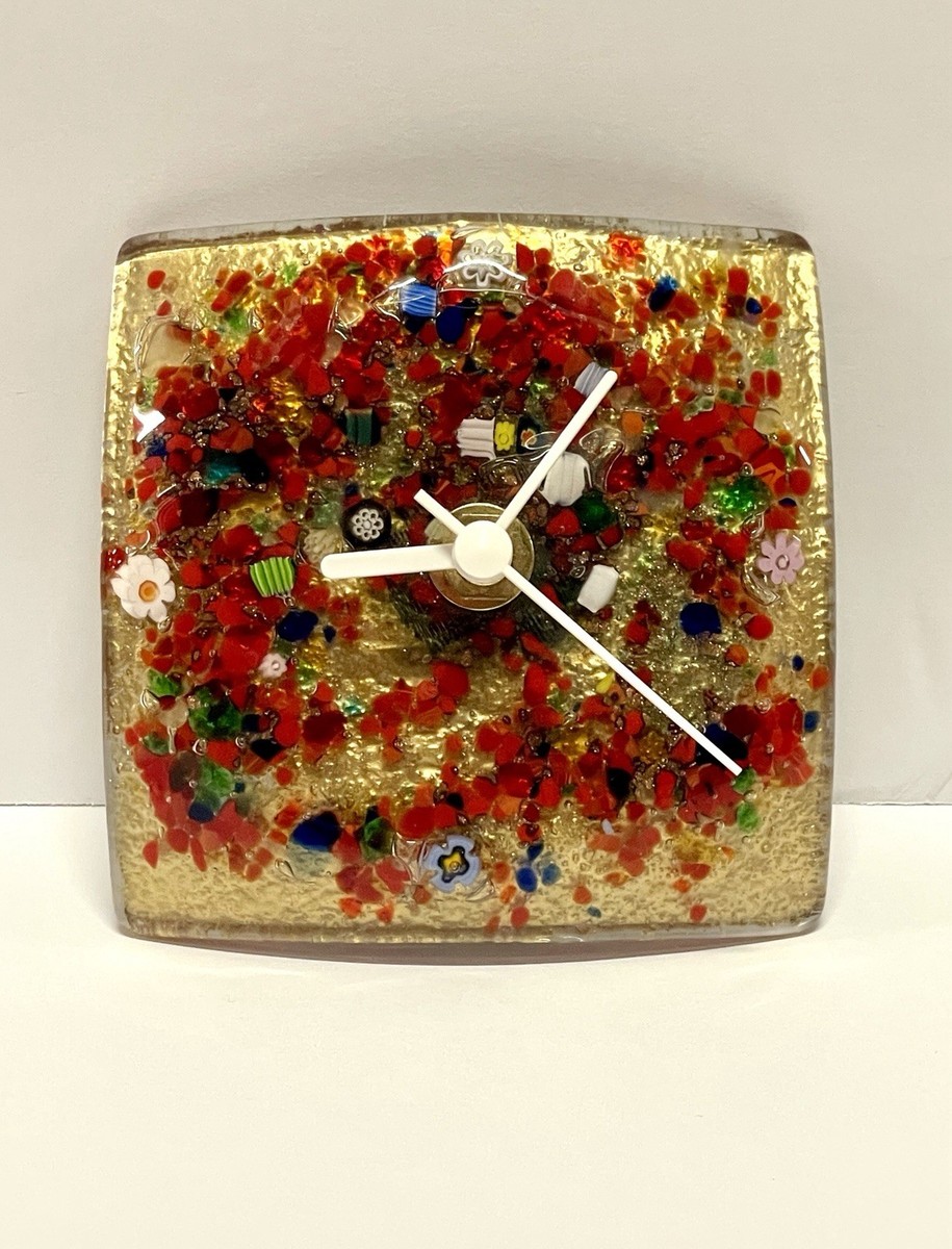 Italy【MURANO】ムラーノ ミルフィオリ 置時計 テーブルクロック Italian Murano Art Glass Desk-Table Top Quartz Clock Millefiori