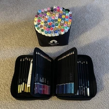 VigorFun Alcohol Markers Dual Tip (88 Pc) & Castle Arts Colored Pencils (72 Pc)