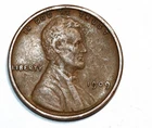 1909 VDB Lincoln Wheat Cent Penny 1c Fine with Full Wheat Ears showing