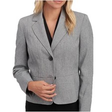 Kasper Women  s Blazer Jacket 16 Gray Two Button Career Work Wear Lined