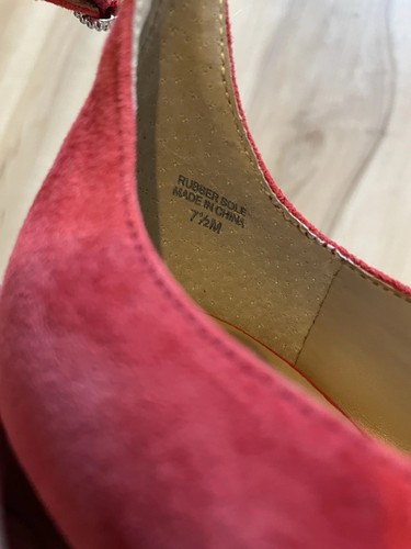 Escarpins neufs Ann Taylor bride cheville cuir daim taille 8,5 rouge double sangle talon 3" - Photo 7/9