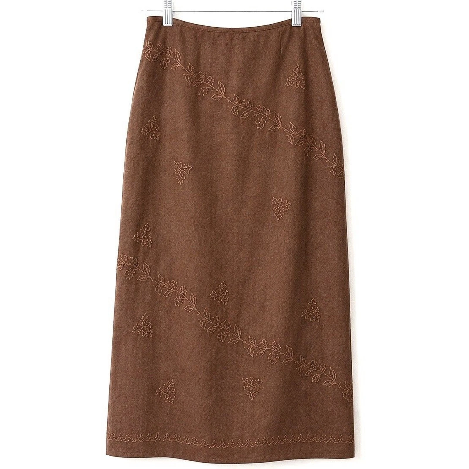J. Jill Brown Embroidered Linen Blend Maxi Skirt Boho Earth Tone 14
