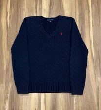 Vintage Woman  s Ralph Lauren Navy Blue Cable Knit Sweater Size M