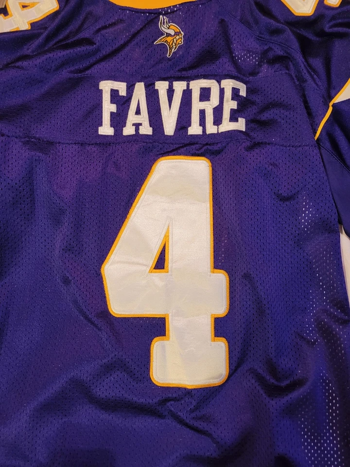 Camiseta Brett Favre #4 Minnesota Vikings para hombre NFL con parche de capitán talla 54 Reebok Foto 3 de 4