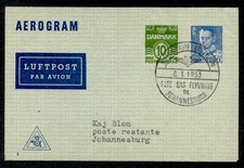 DENMARK/SO AFRICA 1953 FF AEROGRAM