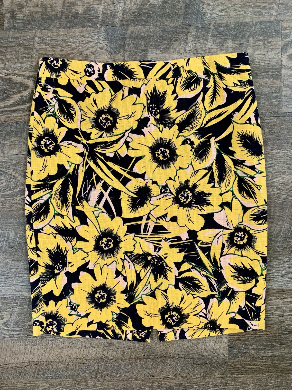 J.CREW Floral Pencil Skirt Yellow Black Pink Knee Length Size 8