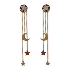 B Star Moon Tassel Drop Earrings - Lucky Star Hoop Earrings in Gold