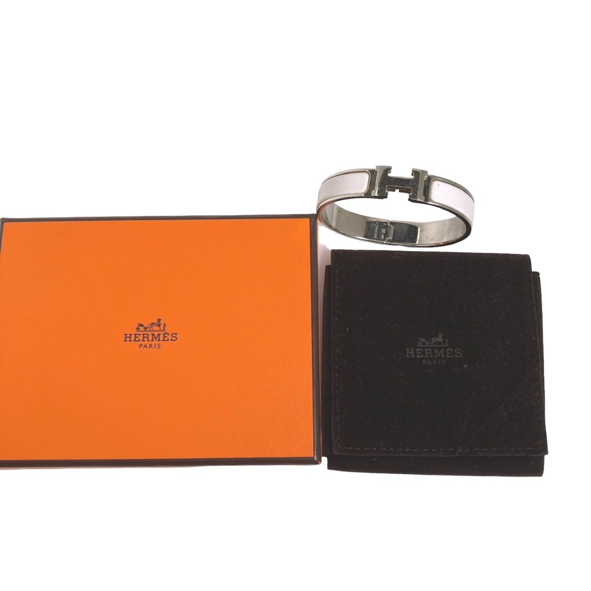 HERMES Click Crack Metal Bangle Bracelet in White Silver-image