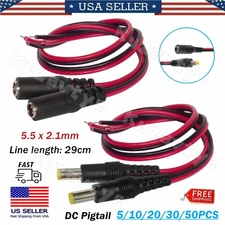 5/50x Male Female 5.5*2.1mm Plug 12V DC Power Pigtail Cable Jack for CCTV Camera