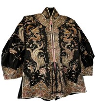 Vintage Elaborate Black Silk Asian Wedding Jacket Coverd GOLD Metallic Dragons
