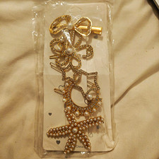 5pc Gold & White Pearl Rhinestone Embellished Bow Hair Clip Set