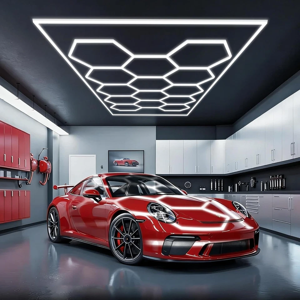 14x Hexagon Waben LED Licht mit Rahmen Superhelle KaltWeiß LED Garage Werkstatt - Bild 2 von 4