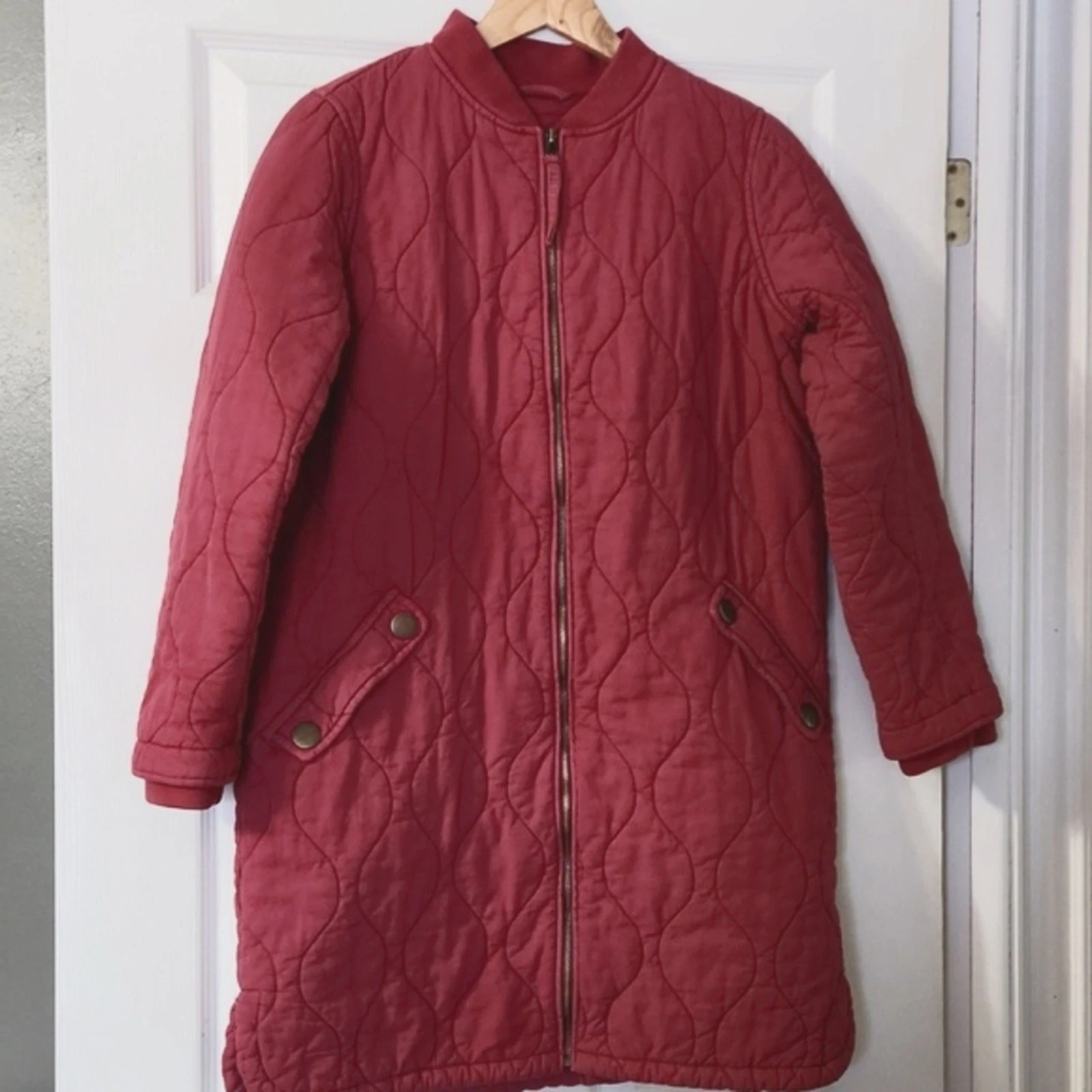 VETEMENTS Cappotto trapuntato rosa da donna 7 For All Mankind taglia LG lavaggio look tasche zip