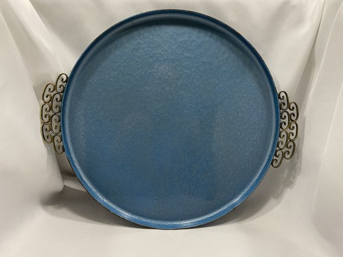 Vintage Mid-Century Moire Glaze Keyes 13” Turquoise Serving Tray  - Picture 1 of 5