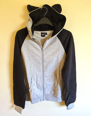 Neu! ASOS Damen Kitty Cat Hoodie - UK 10 - Zip Ohren Kapuze Sweatshirt Jacke Top
