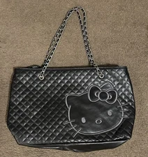 Vintage Hello Kitty Sanrio Black Large Y2K Quilted Faux Leather Purse