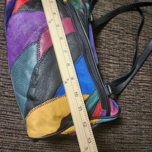 Retro Vintage Leder auffällige Patchwork Handtasche, Tasche, Artsy 80’s, 90’s bunt *Mangel - Bild 2 von 13