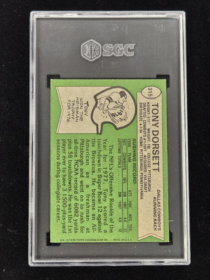 Fútbol americano Topps 1978 #315 Tony Dorsett radiocontrol Dallas Cowboys novato graduado SGC 7 casi nuevo Foto 3 de 3