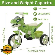 Kids Tricycle Green 40", Big Wheel Bike with Music for 3-7 Yr Olds