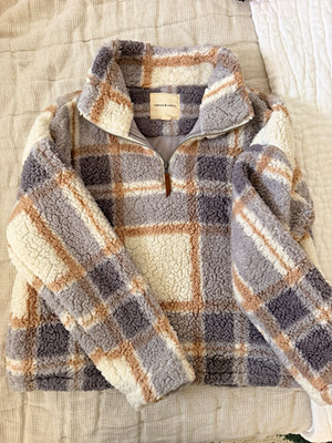 Thread & Supply Women's Sherpa Plaid 1/4 Zip Sweatshirt Mock Neck Size S