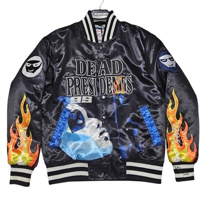 Dead Presidents 1995 Satin Bomber Varsity Headgear Classics Jacket Mens S Black