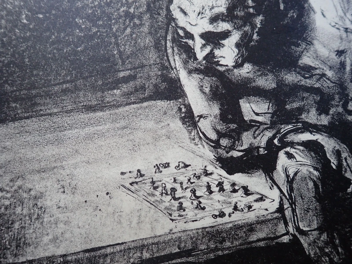 LLL! "Der Gefangene Schach mit sich ..." original signiert Andreas A. Paul Weber
