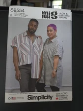 Unisex Designer Shirts Sewing Pattern~Loose Fit! (Sizes XS-XXL) Simplicity 9554