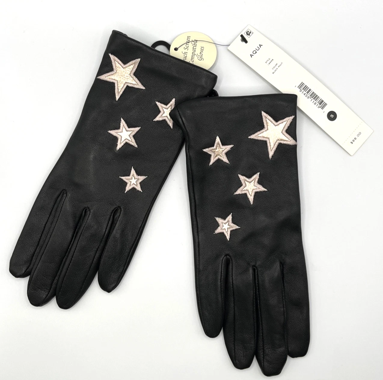 Aqua women's Stars monogram Tech Touch Gloves - Small - Black Leather