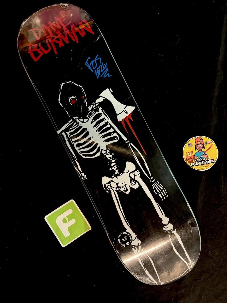 RARE SIGNED FOS Dane Burman Skeleton Skateboard Deck 8.5