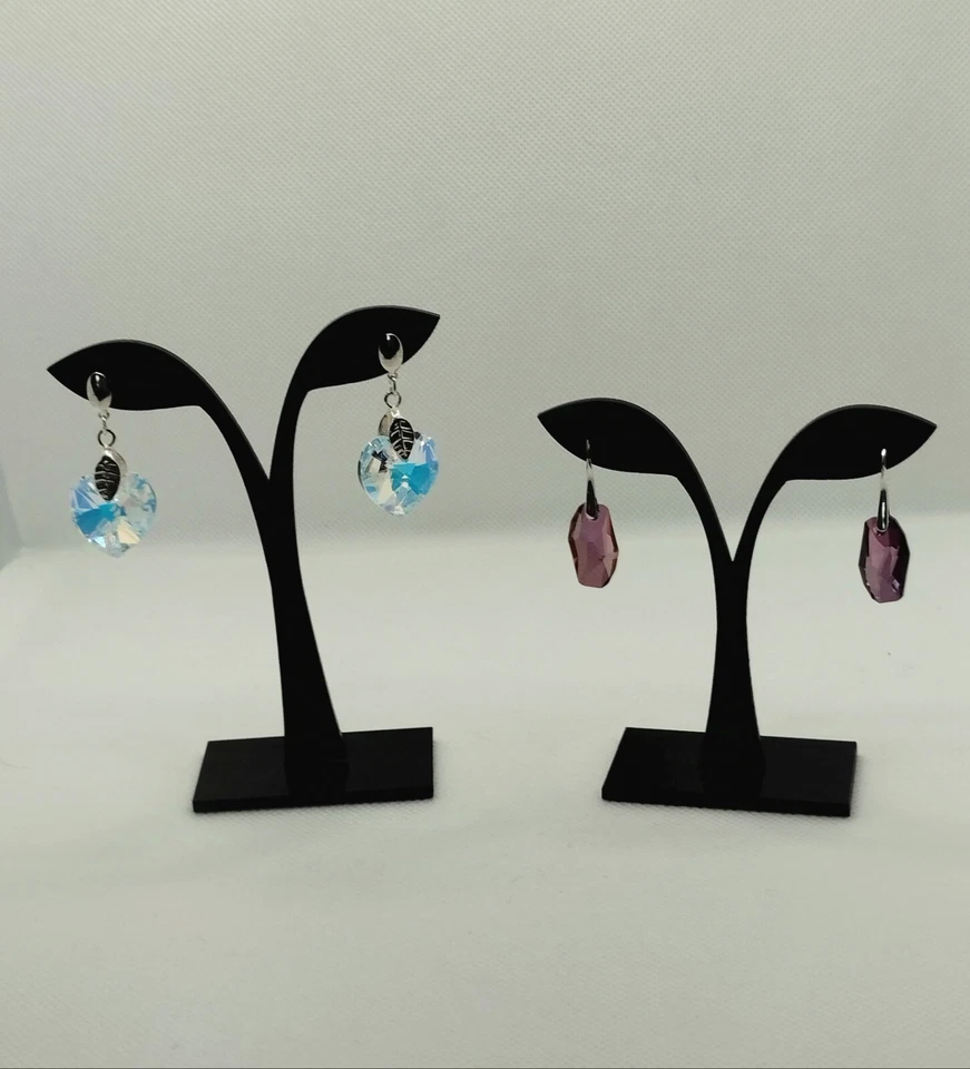 Orecchini Pendente Cristallo Swarovski Vari Colori Con Gancio Placcato Argento - Immagine 3 di 4