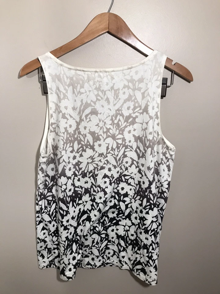 Camiseta sin mangas J. Jill Ombre floral línea A talla pequeña algodón pima tostado negro Foto 3 de 4