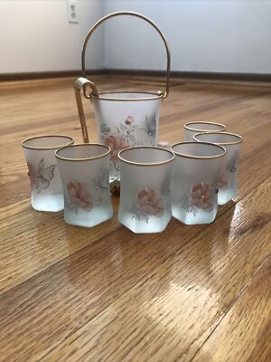Vodka Whiskey Serving Set w/ 6 Shot Glasses-  Ice Container. Made In Italy. New.