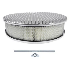 14 Full Finned Aluminum Round Air Cleaner Air Filter Kit Polished Recessed Base