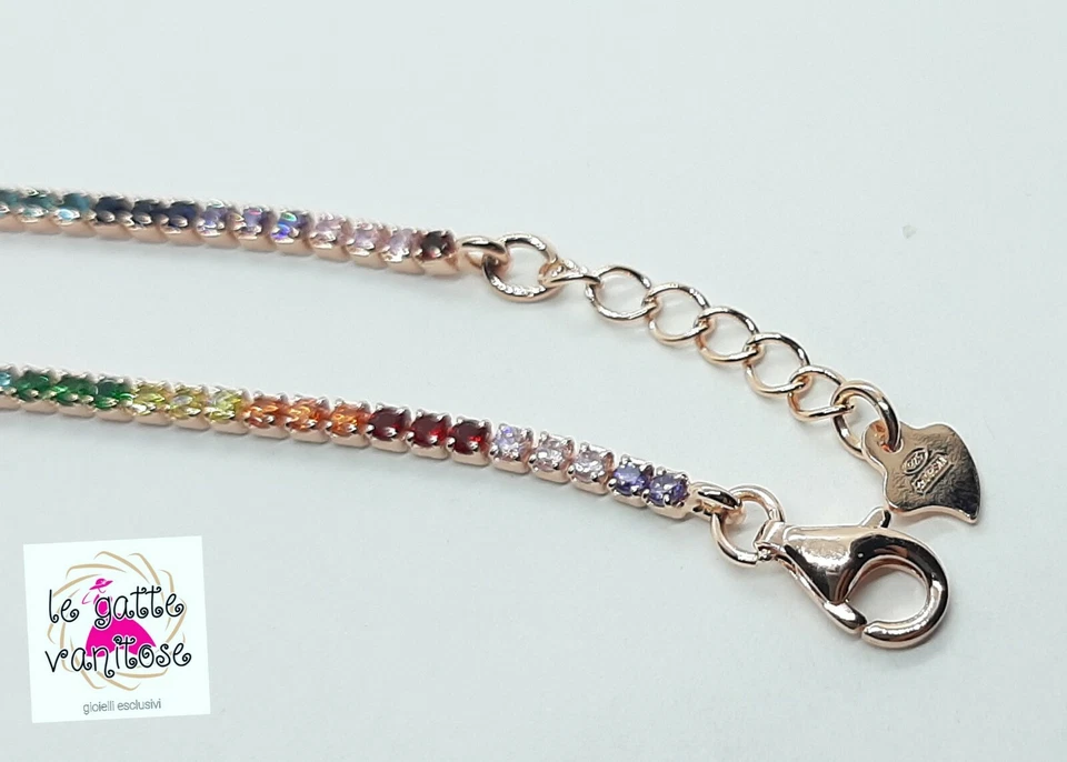 Bracciale tennis argento 925 pietre colorate rainbow 🌈 multicolor oro rosa. - Immagine 4 di 4