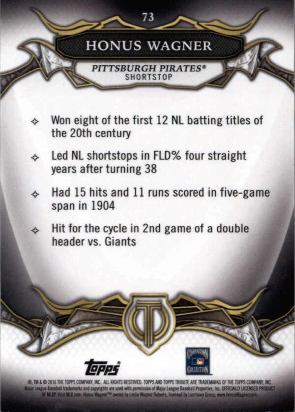 2016 Tribute #73 Honus Wagner Pittsburgh Pirates BX T2G - Image 2 of 2