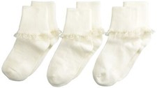 Big Girls' Simplicity Lace Socks Pack of 3 Pearl White X-Small