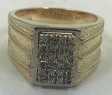 14 karat diamond ring - 14K gold men's classic rectangle 1/3 carat diamond ring