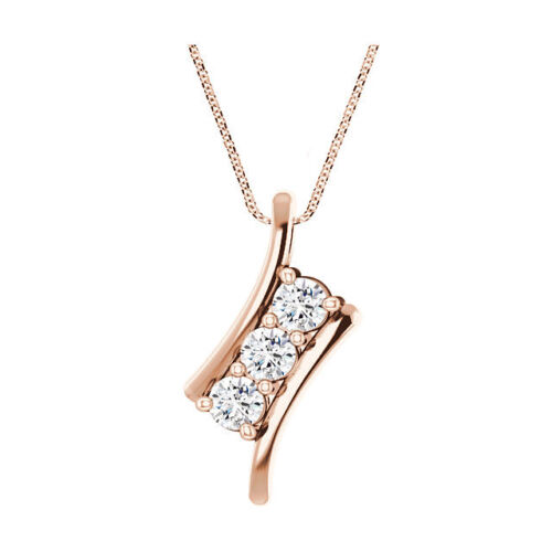 Charles & Colvard Moissanite® Three-Stone 16-18 Necklace In 14K Rose Gold (3mm)