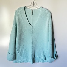 FREE PEOPLE Sweater Mint Green Chunky Oversized Cotton Slouchy Sweater XS
