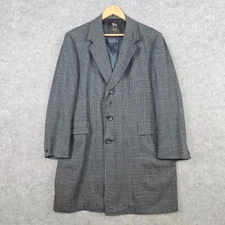 Hart Schaffner Marx Vintage Wool Size 44 Trench Coat Gray Houndstooth WITH FLAWS