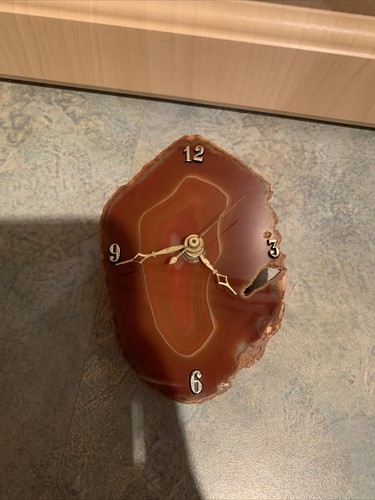 Vintage Kaminuhr in poliertem Naturbernstein Farbe Achat Stein Tochigi Tokei Japan - Bild 5 von 10