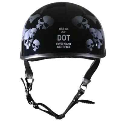 crazy al's motorcycle helmets Crazy Als WORLD'S SMALLEST LIGHTEST SOA DOT Gloss Black Skull nation Half  Helmet