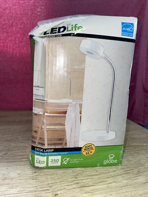 White Desk Lamp Globe Electric LED Office Dorm Study Bedside Lamps 250 Lumens
